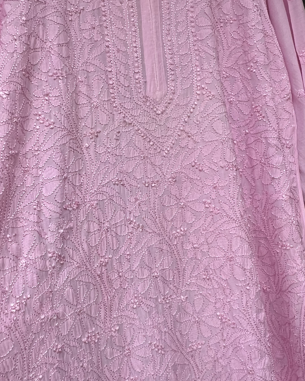 Muslin Chikankari Long Kurti  Full Sleeves | Lucknowi Elegance