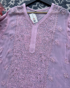 Premium Pink Long Chikankari Kurti | Graceful Elegance in Georgette