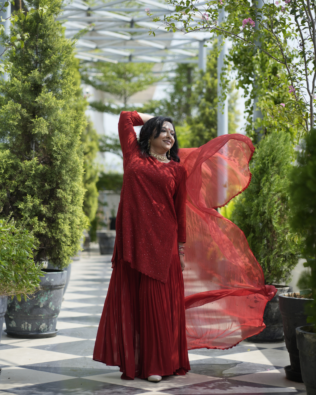 Ruby Red Sharara Set