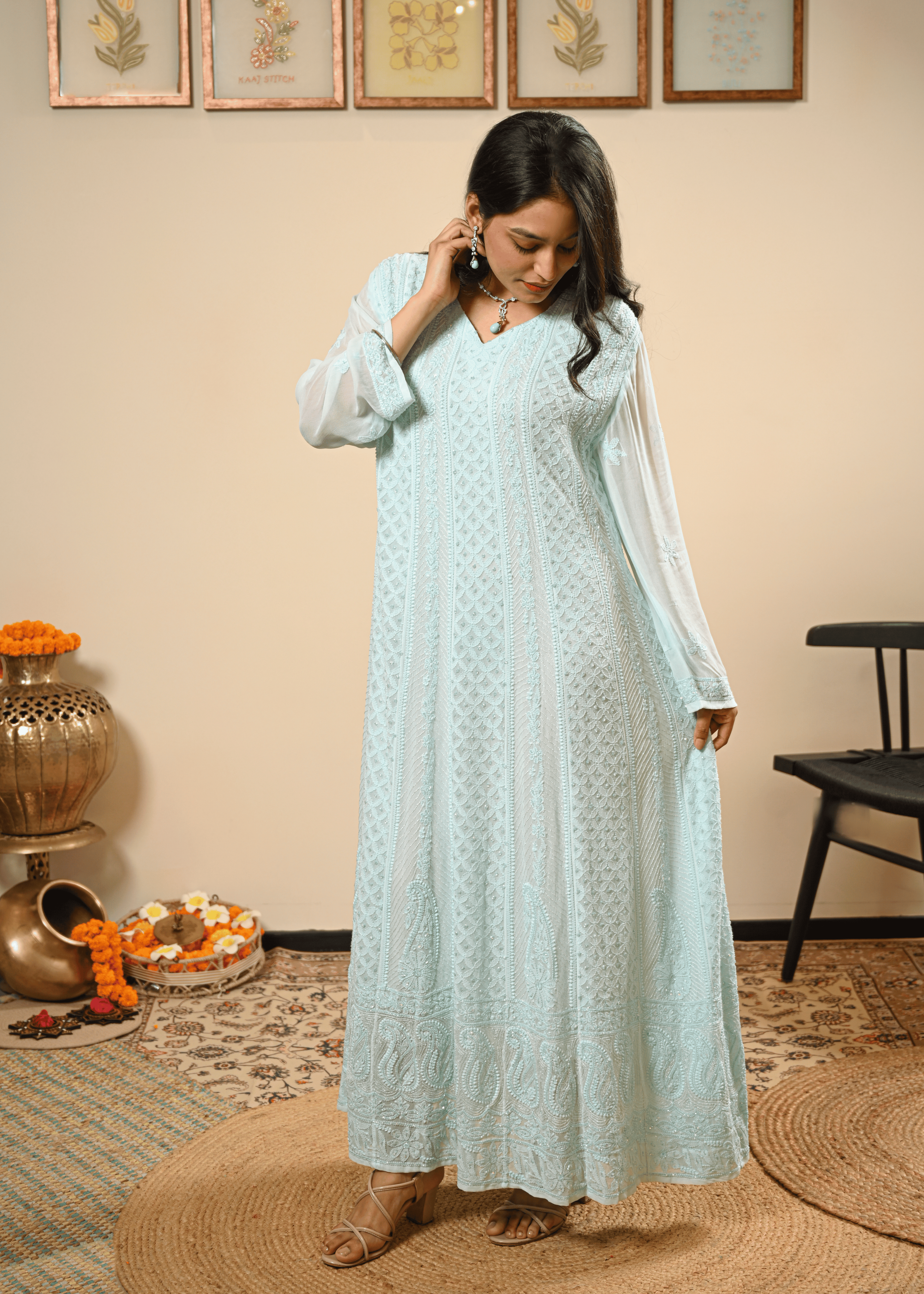 Embroidered Chikankari Anarkali Set with Dupatta | Lucknowi Chikankari