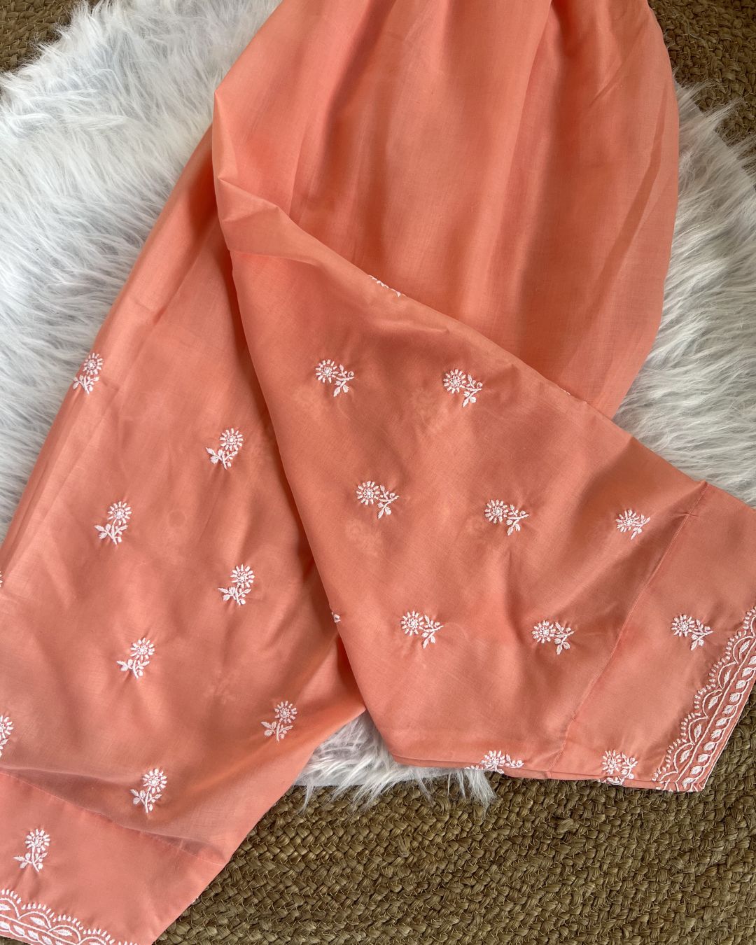 Orange Chikankari Salwar with White Embroidery | Lucknow Chikankari Gurgaon | Chikankari Studio Gurgaon