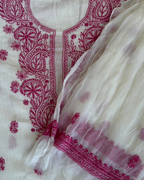 Pink & White Cotton Unstitched Suit Set | Lucknow Chikankari Gurgaon