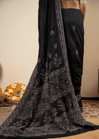 Black Embroidered Chikankari Saree  Lucknowi Chikankari Saree