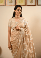 Golden Tissue Hand Embroidered Chikankari Saree