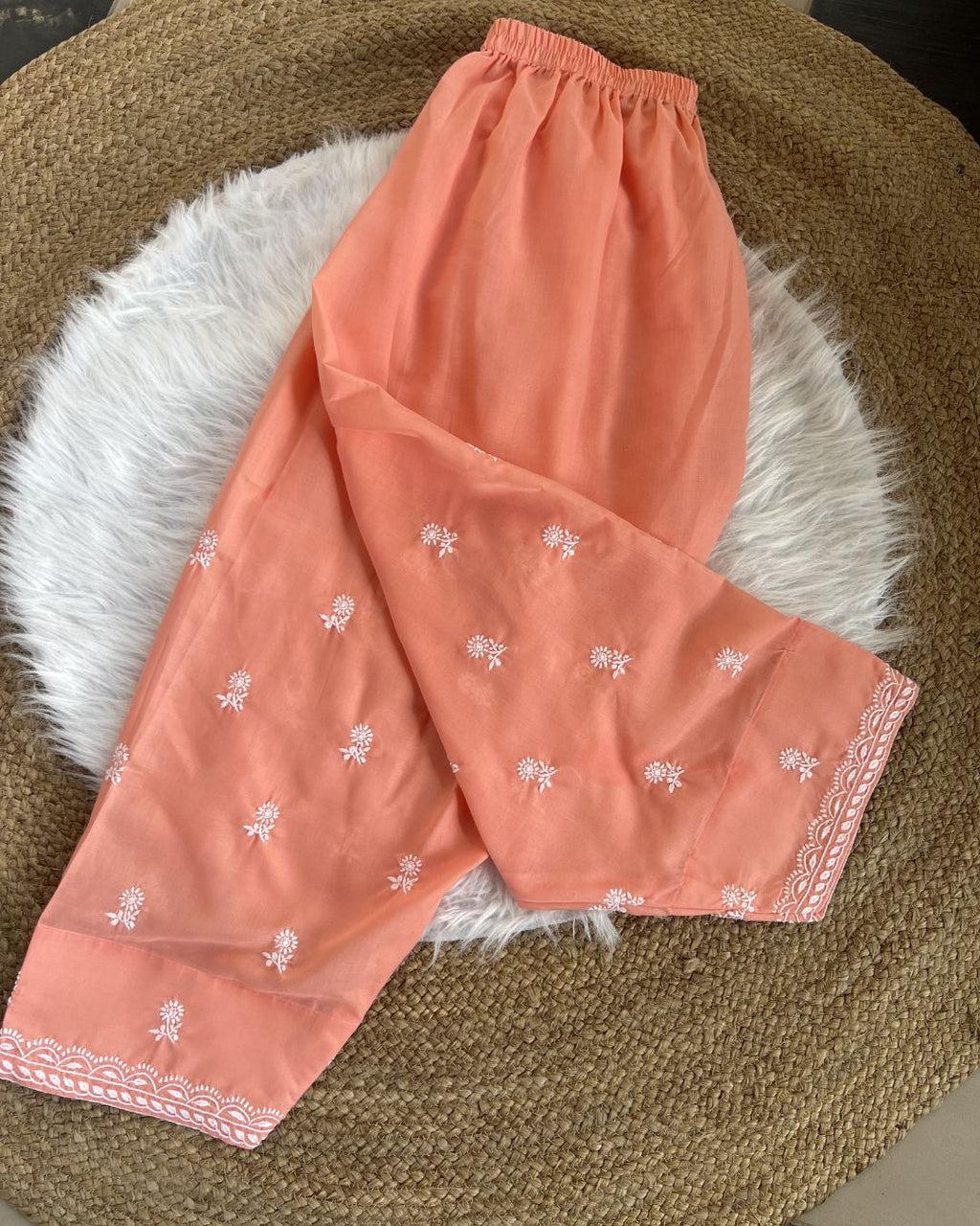 Orange Chikankari Salwar with White Embroidery | Lucknow Chikankari Gurgaon | Chikankari Studio Gurgaon