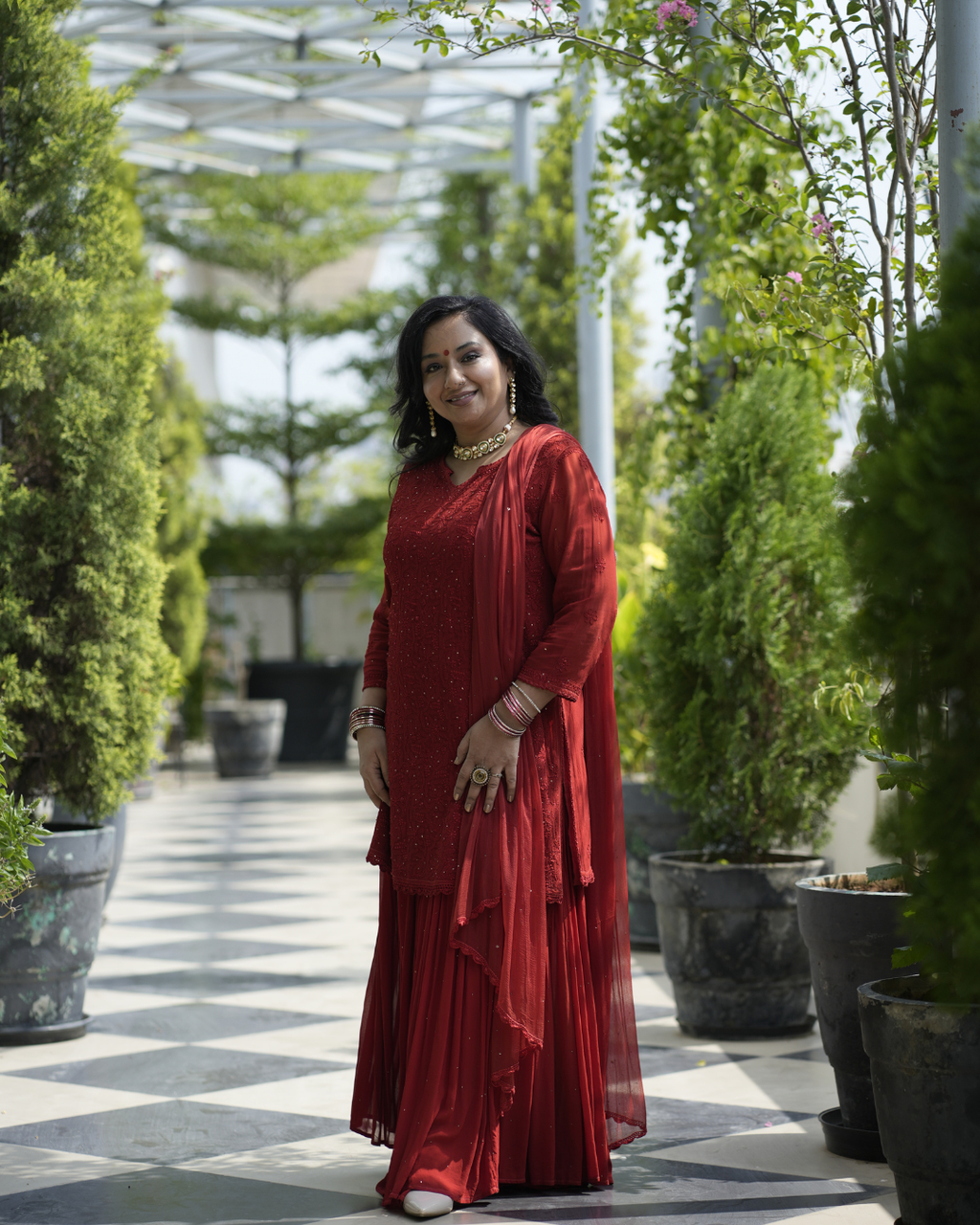 Ruby Red Sharara Set