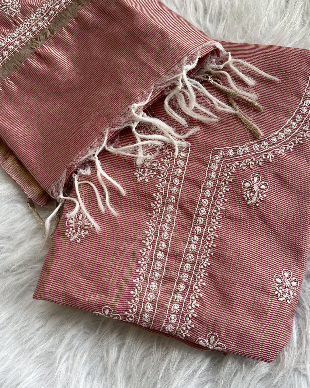 Rose Tissue Unstitched Suit Set | Lucknow Chikankari Gurgaon
