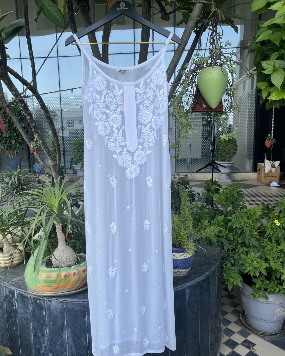Sleeveless Georgette Chikankari Kurti | Strap Kurti Collection Gurgaon