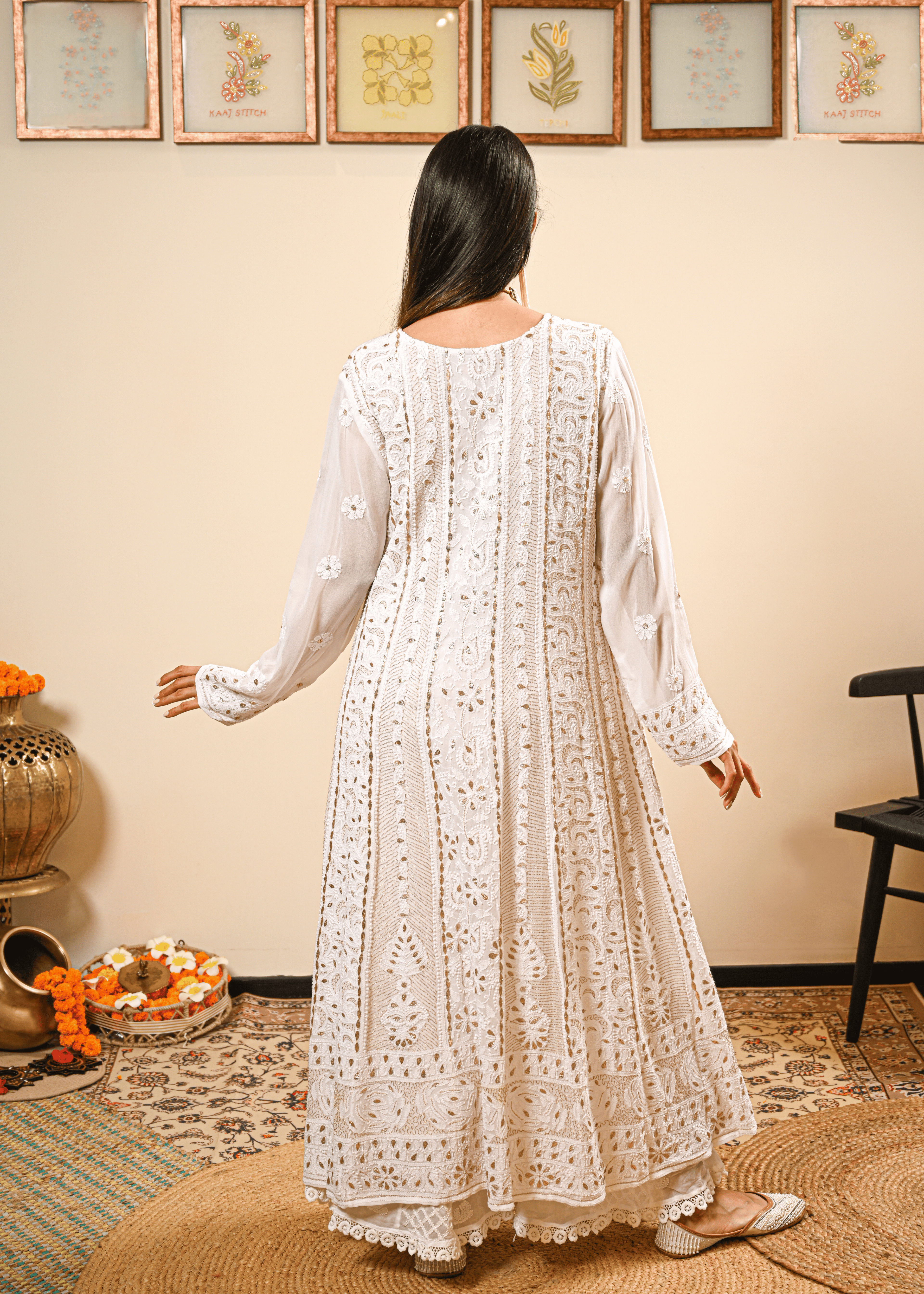 White Chikankari Georgette Anarkali Set