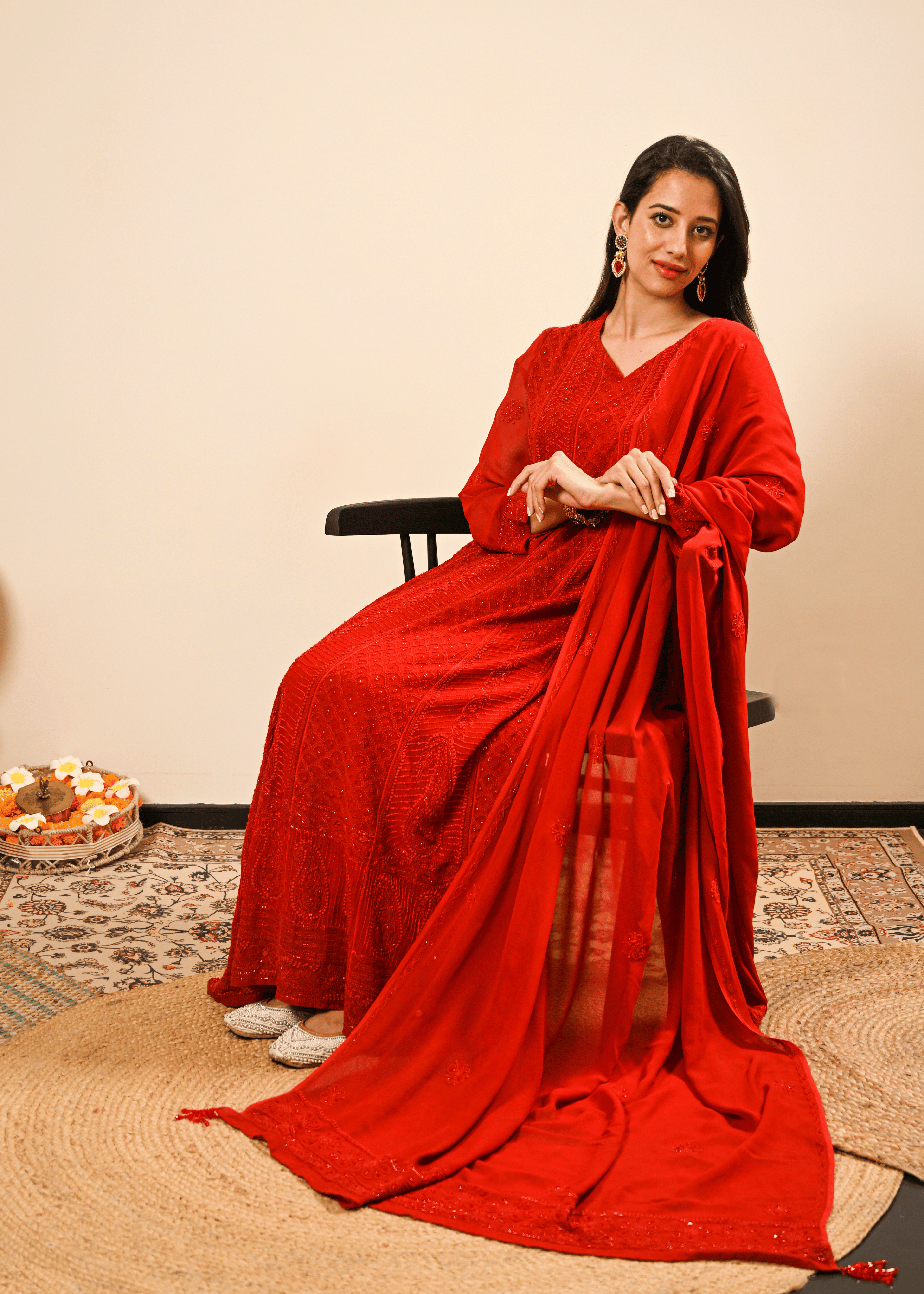 Embroidered Chikankari Anarkali Set with Dupatta | Lucknowi Chikankari