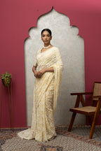 Premium Beige Chikankari Saree | Intricate All-Over Embroidery with Unstitched Blouse Piece