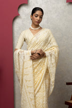 Premium Beige Chikankari Saree | Intricate All-Over Embroidery with Unstitched Blouse Piece