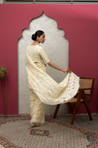 Premium Beige Chikankari Saree | Intricate All-Over Embroidery with Unstitched Blouse Piece