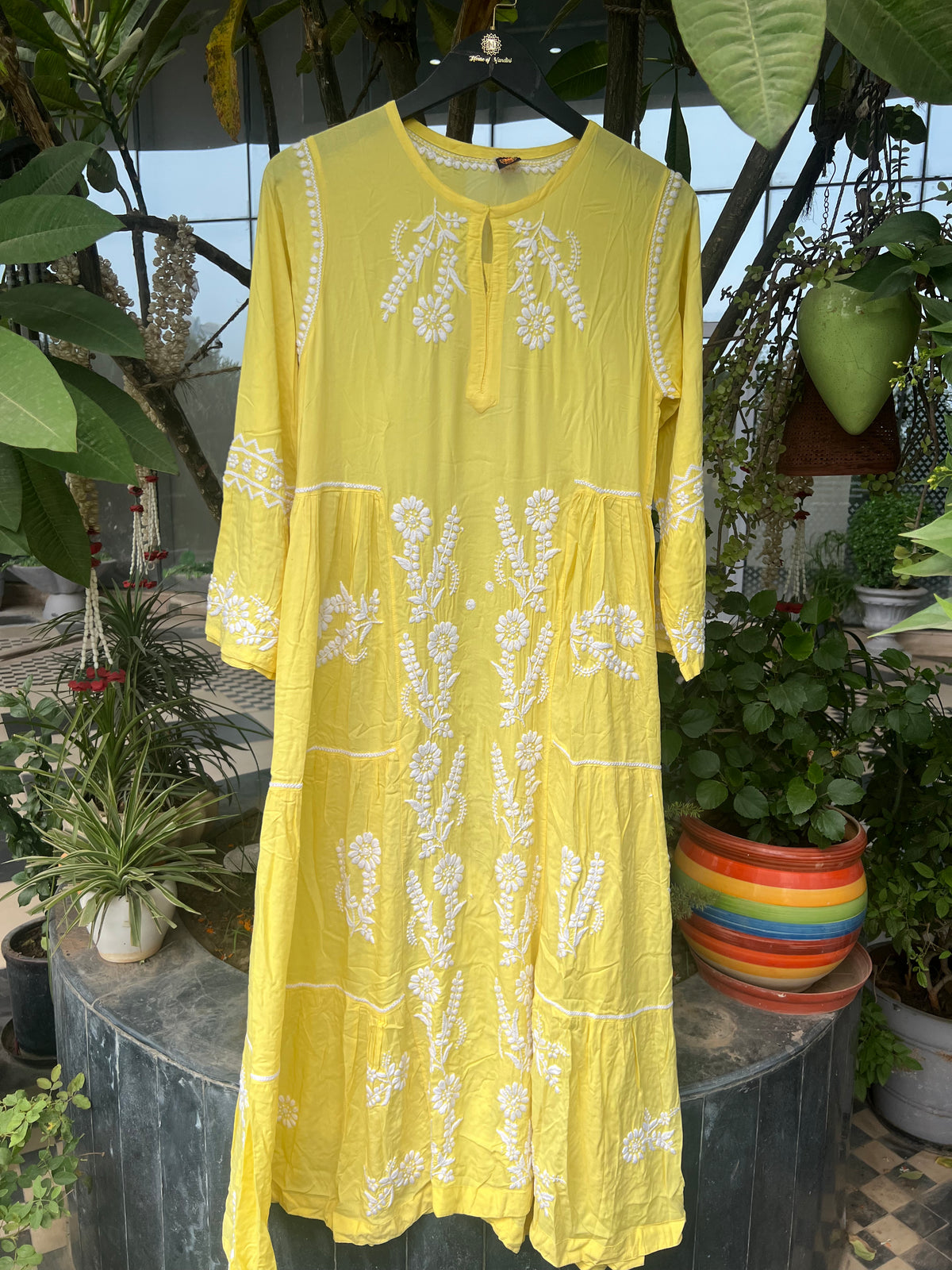 Modal Dress with White Chikankari
