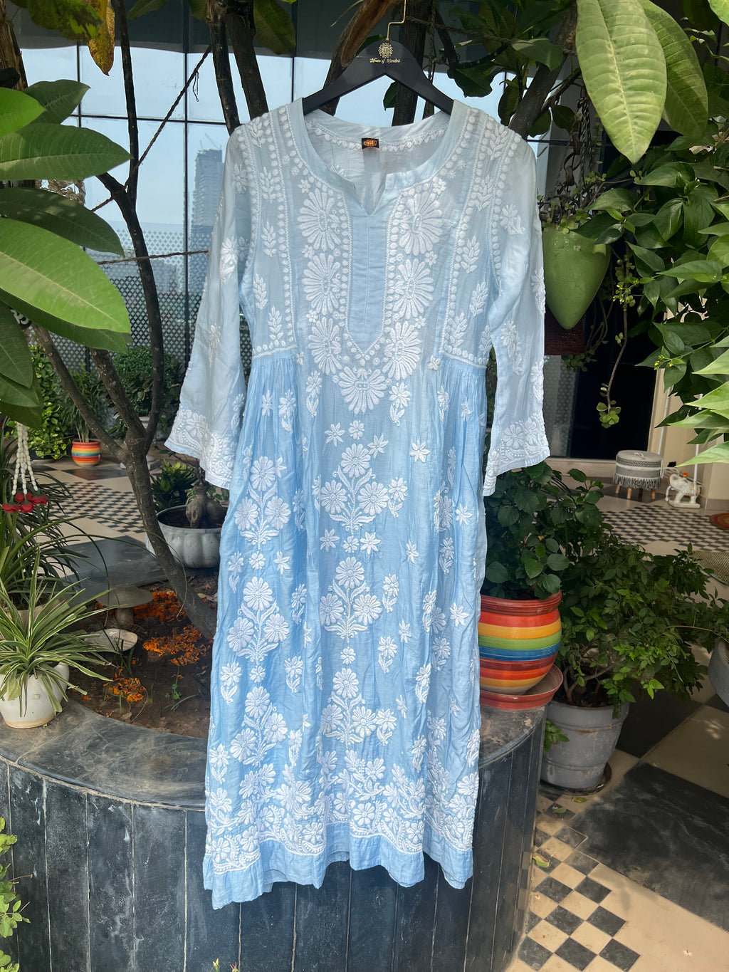 Modal Dress with White Chikankari