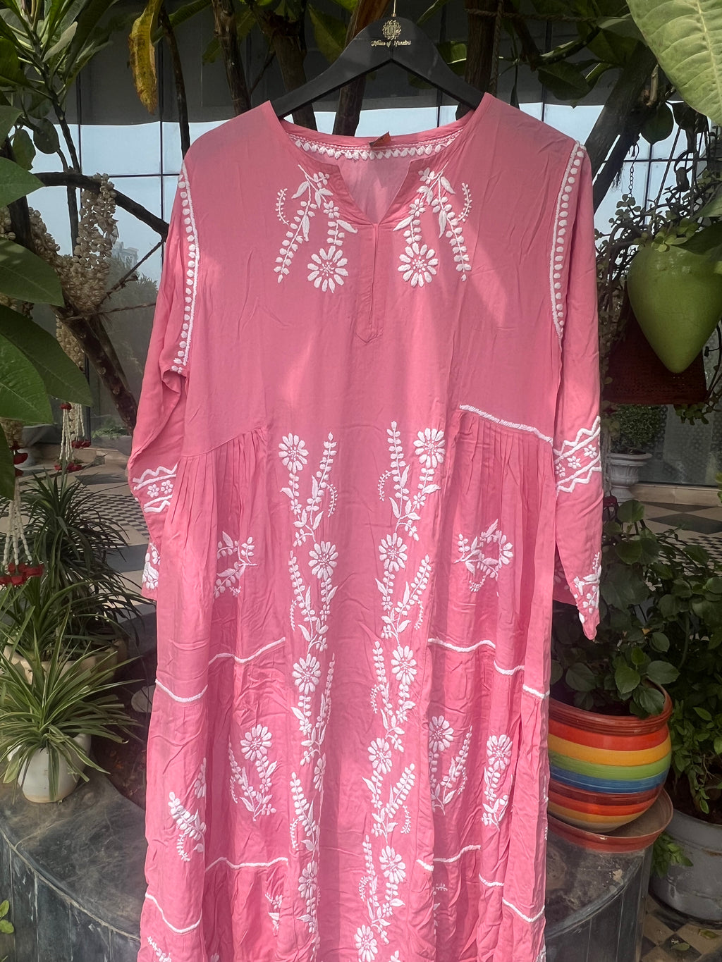 Modal Dress with White Chikankari