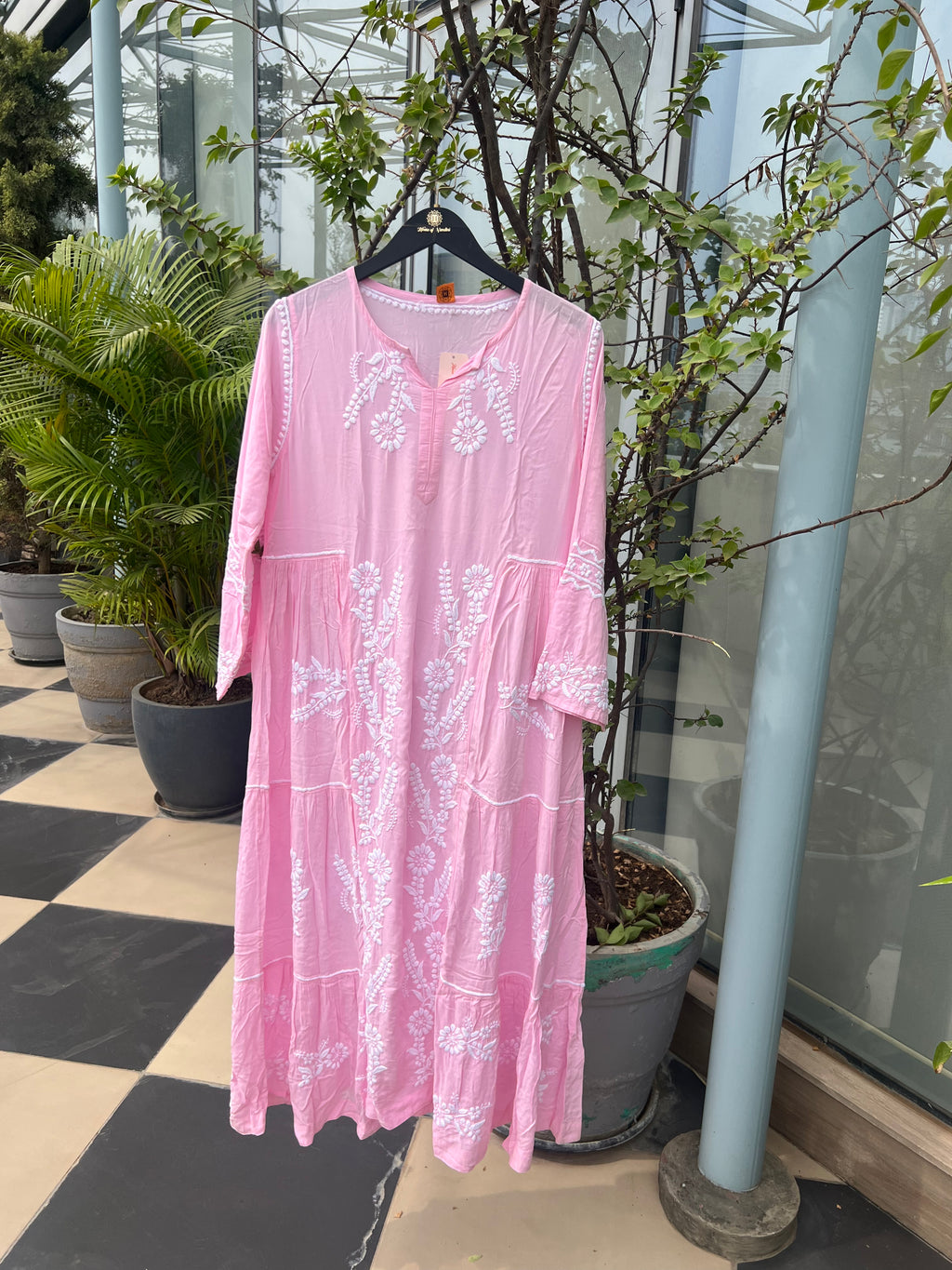 Modal Dress with White Chikankari