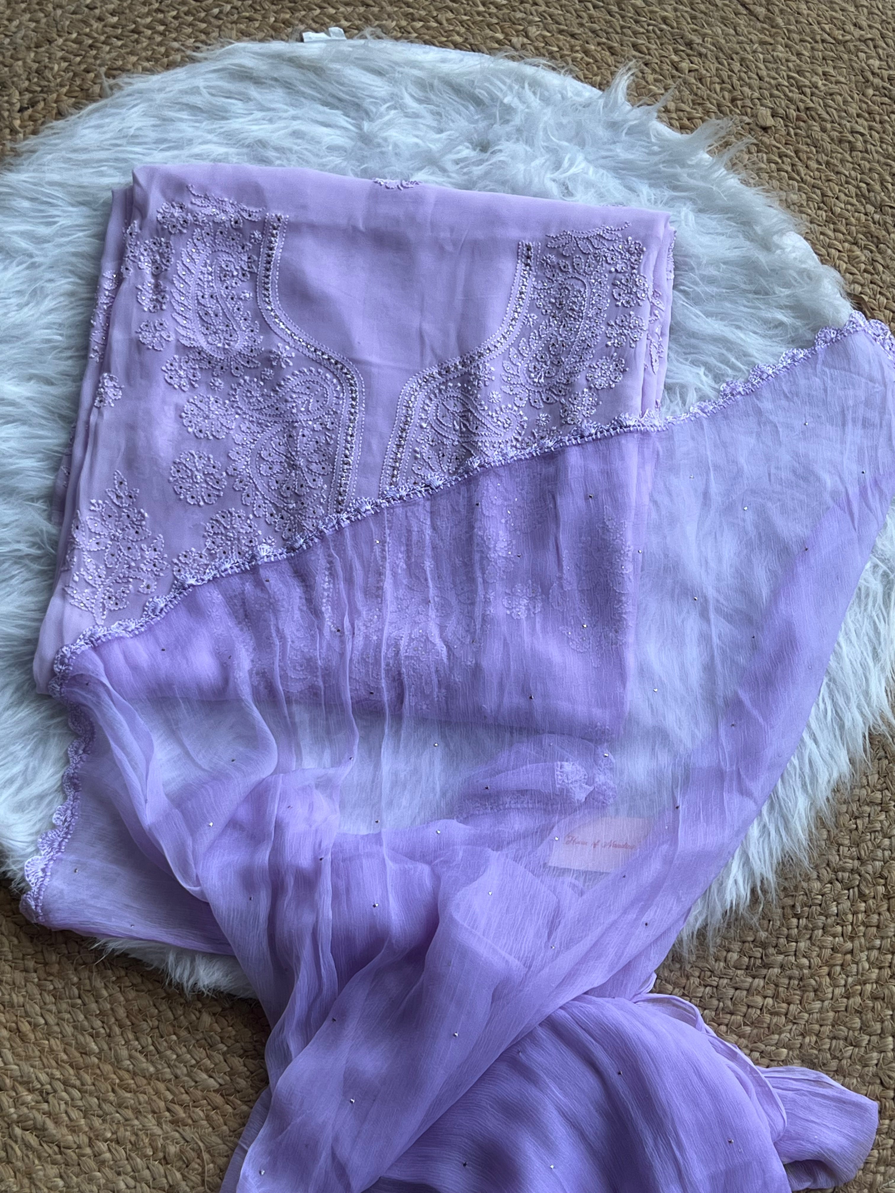 Pastel Cotton Chikankari Unstitched Suit – Handcrafted Lucknowi Embroidery