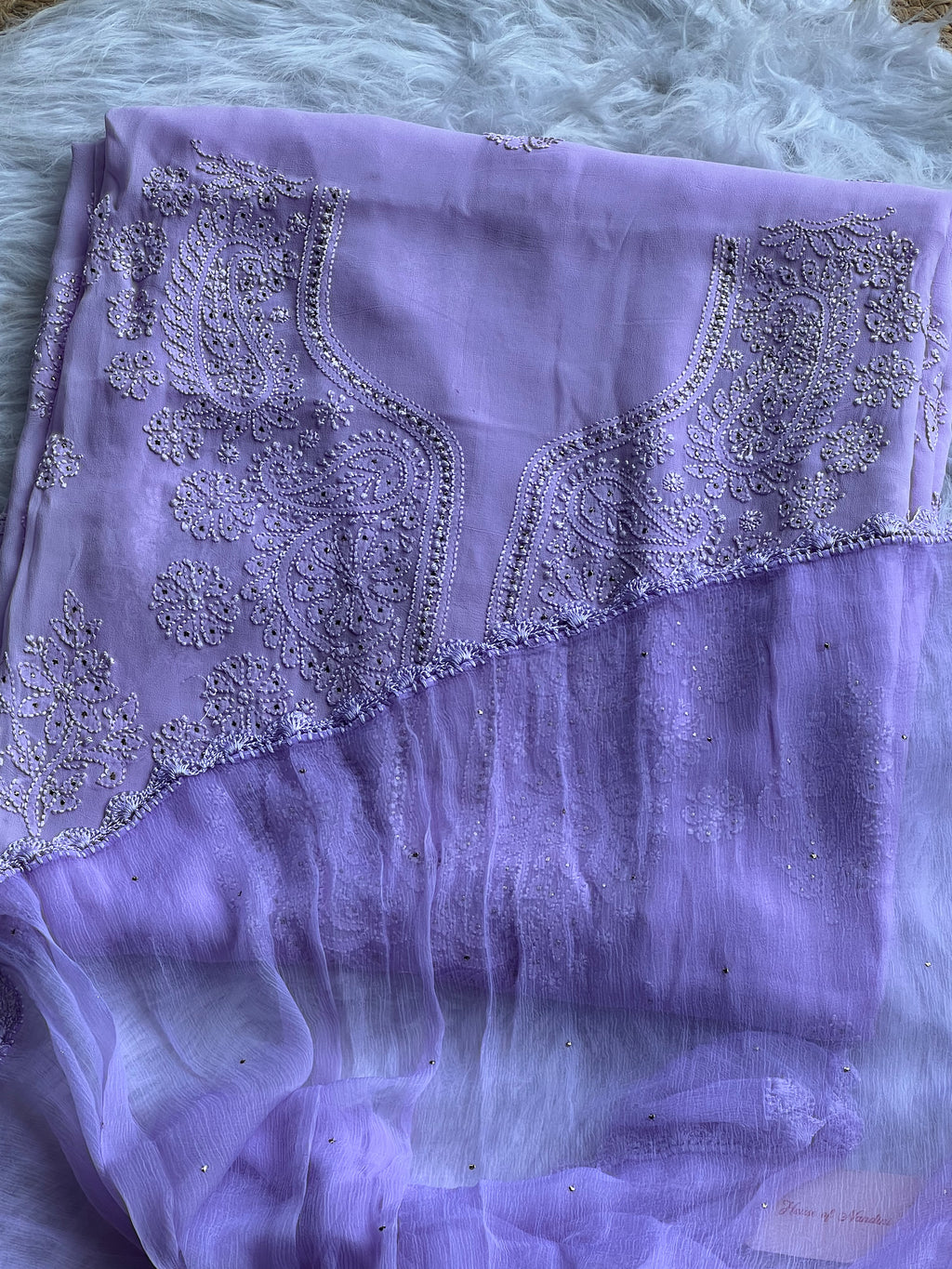 Pastel Cotton Chikankari Unstitched Suit – Handcrafted Lucknowi Embroidery