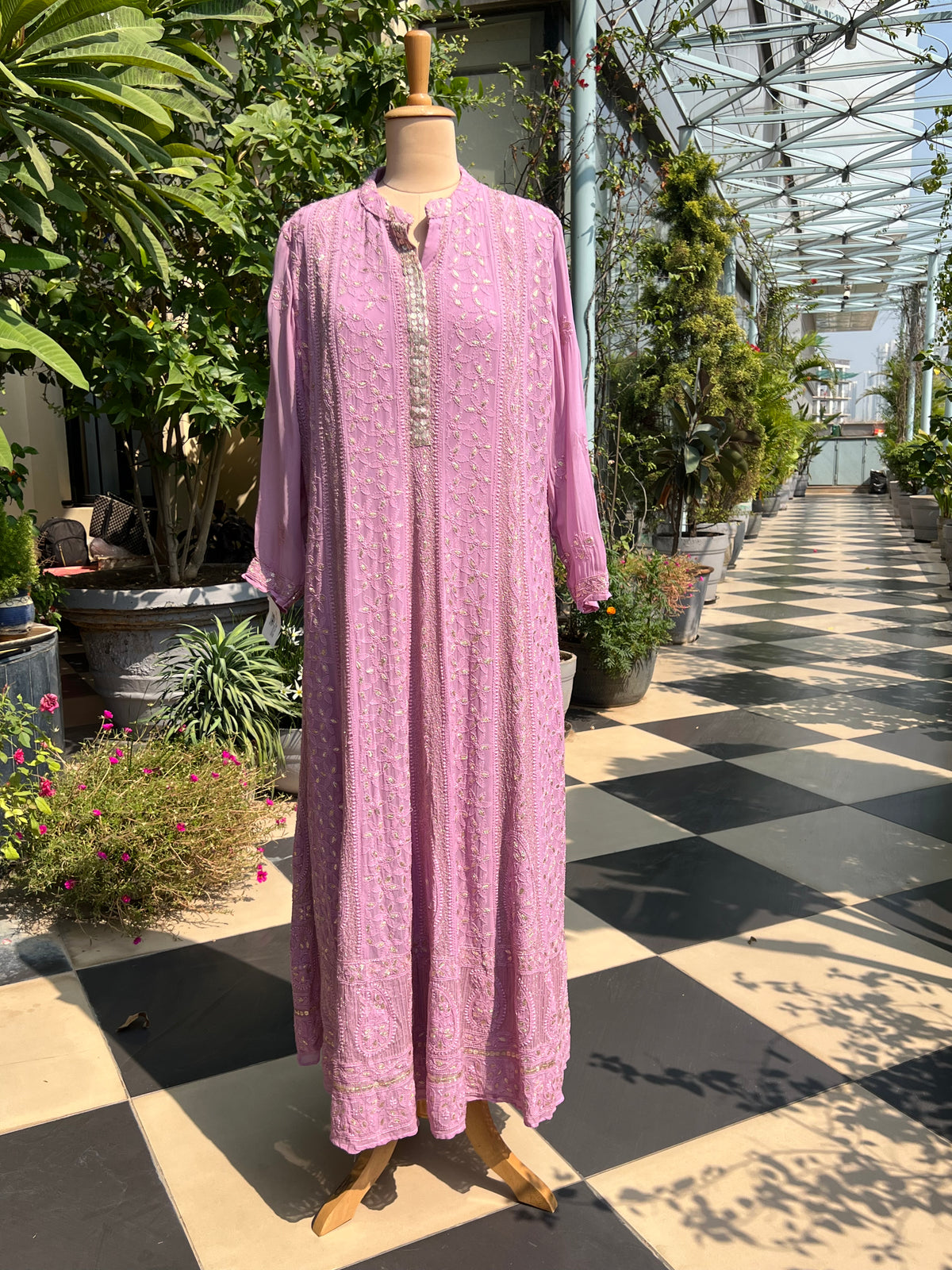 Lilac Stitched Straight Anarkali