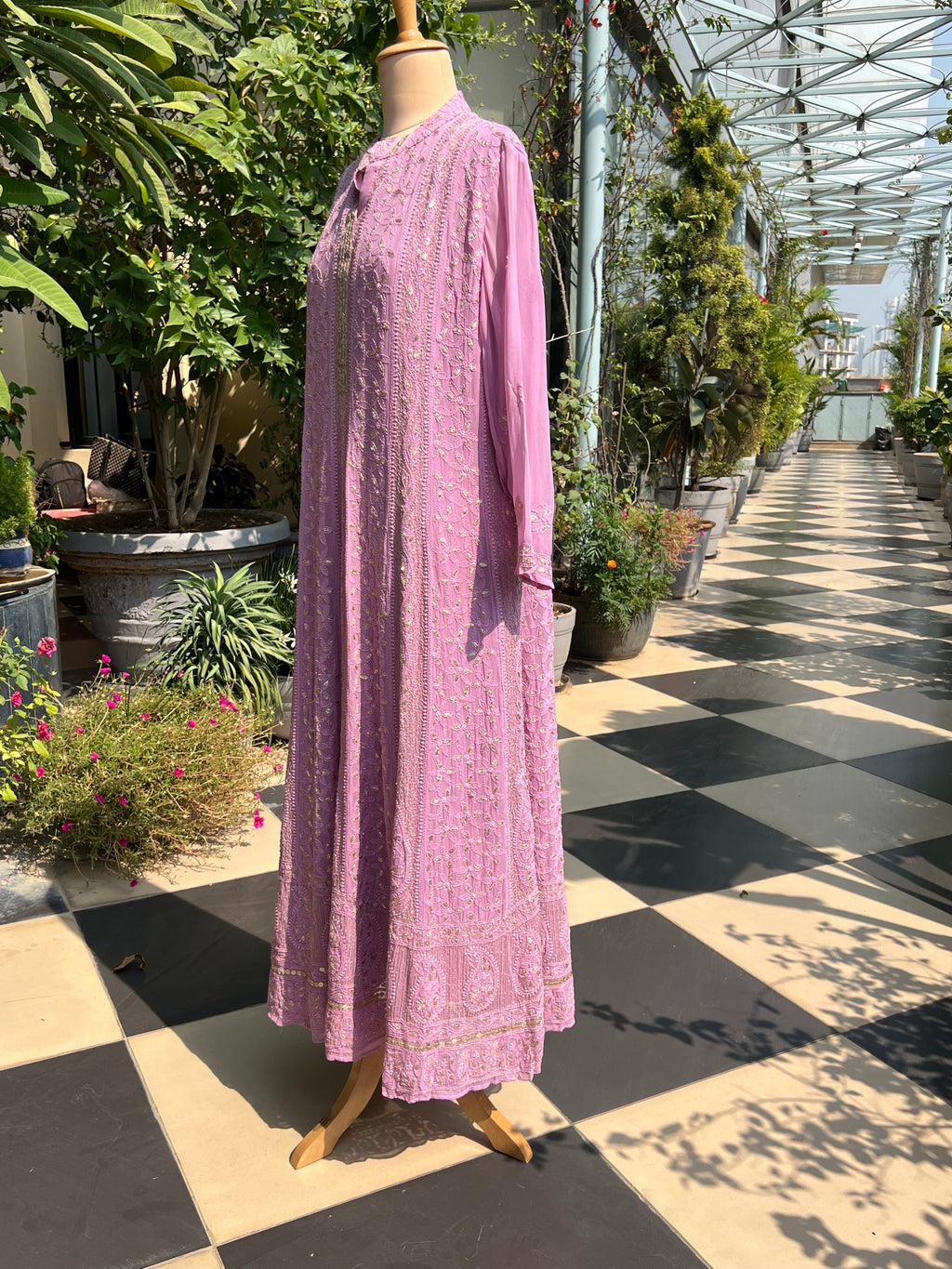 Lilac Stitched Straight Anarkali