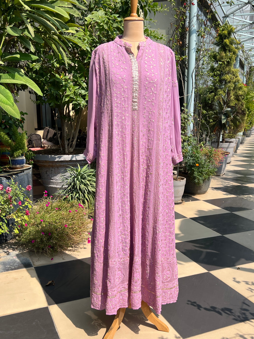 Lilac Stitched Straight Anarkali