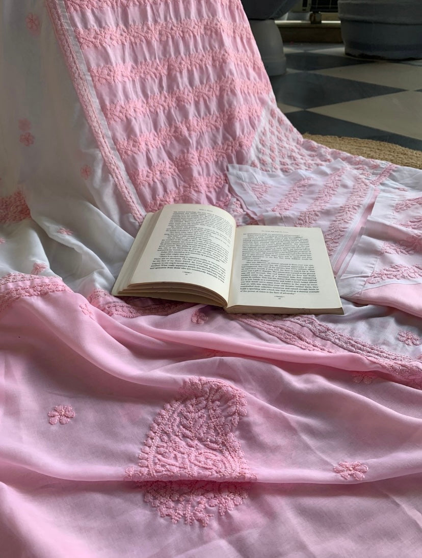 Soft Pink Chikankari Embroidered Bedsheet Set
