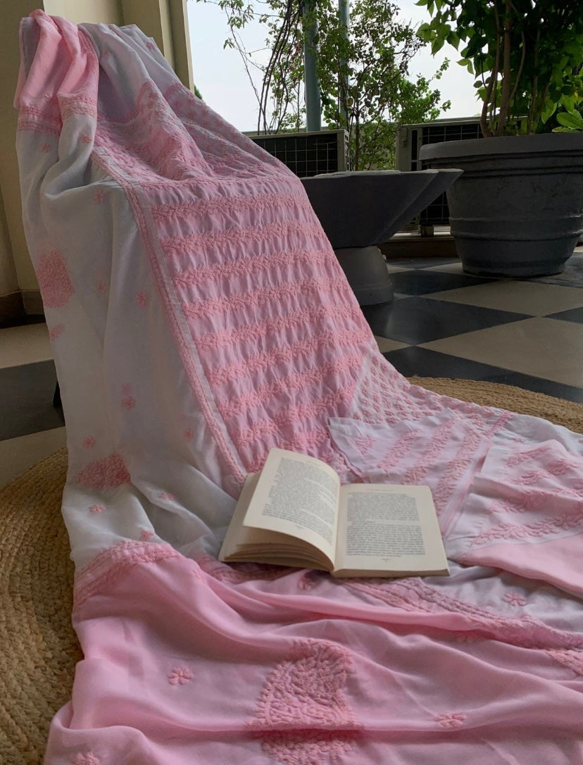 Soft Pink Chikankari Embroidered Bedsheet Set