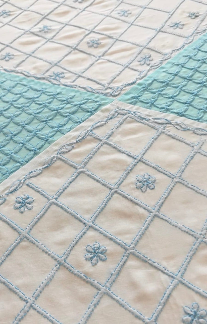 Elegant Blue Chikankari Embroidered Bedsheet