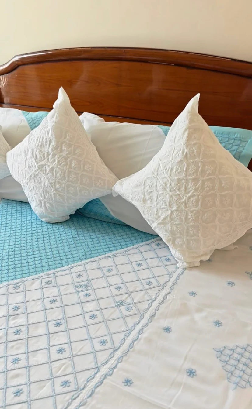 Soft Pink Chikankari Embroidered Bedsheet Set