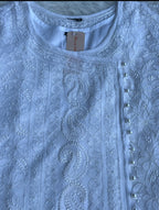 White Chikankari Short Kurti in Georgette with Slip (Size 42) – Lightweight Elegant Ethnic Wear | Available in Blue, Peach & Purple