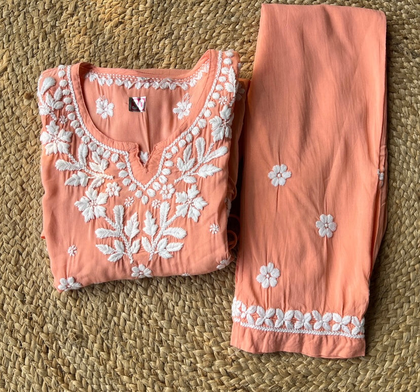 Peach Stitched Kurti Palazzo Set for Girls (8–9 Years) – Soft, Comfortable & Festive Ready Ethnic Wear