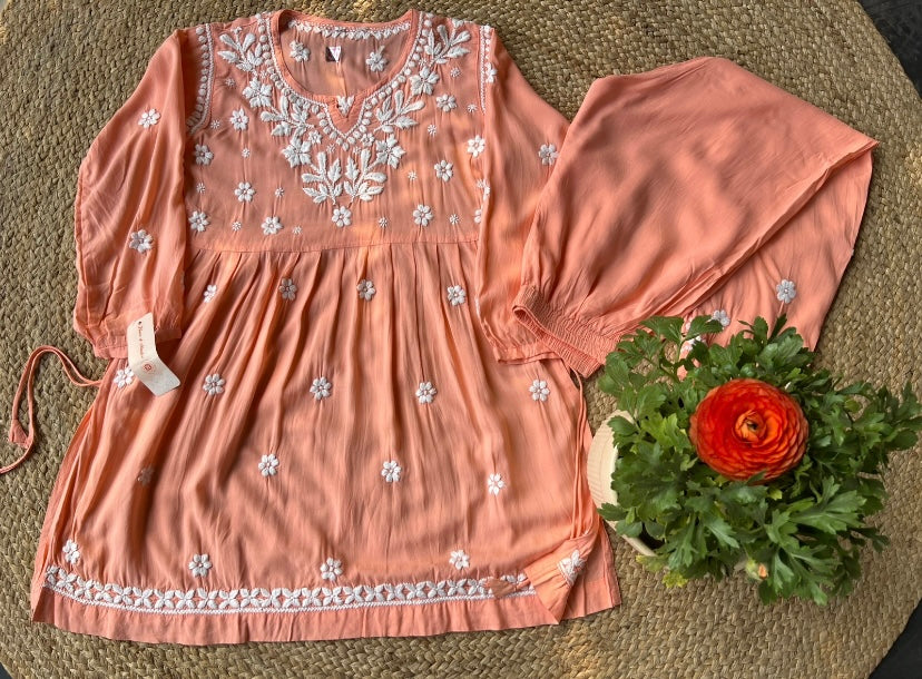 Peach Stitched Kurti Palazzo Set for Girls (8–9 Years) – Soft, Comfortable & Festive Ready Ethnic Wear