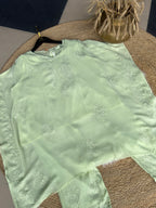 Lime Green Embroidered Kaftan Set with Pant & Slip