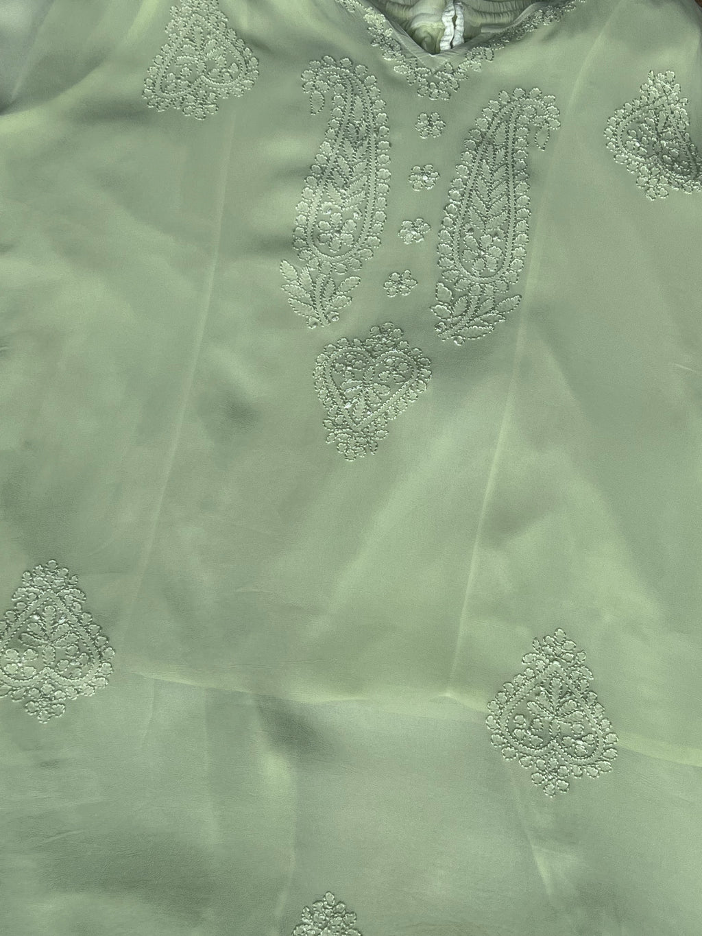 Lime Green Embroidered Kaftan Set with Pant & Slip