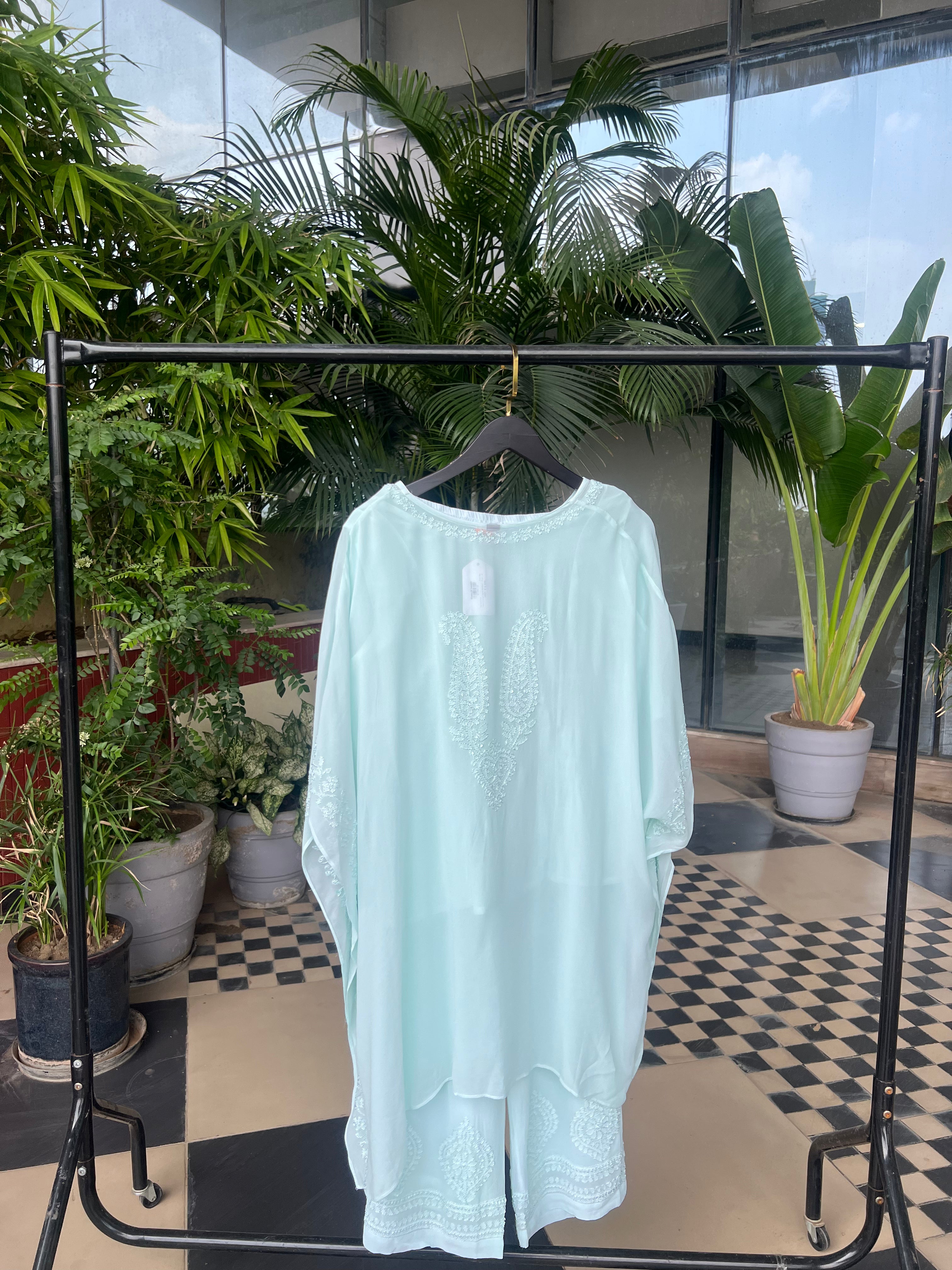 Lavender Georgette Kaftan Set with Pant & Slip