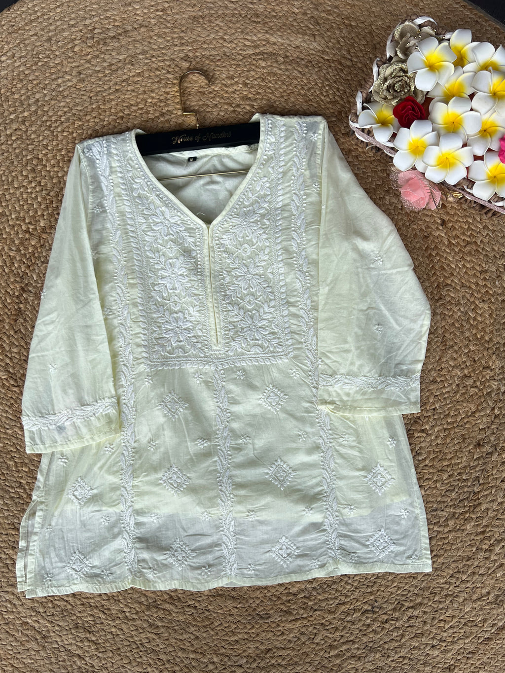 White Chikankari Straight Short Kurti (Cotton)