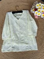 White Chikankari Straight Short Kurti (Cotton)