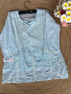 White Chikankari Straight Short Kurti (Cotton)
