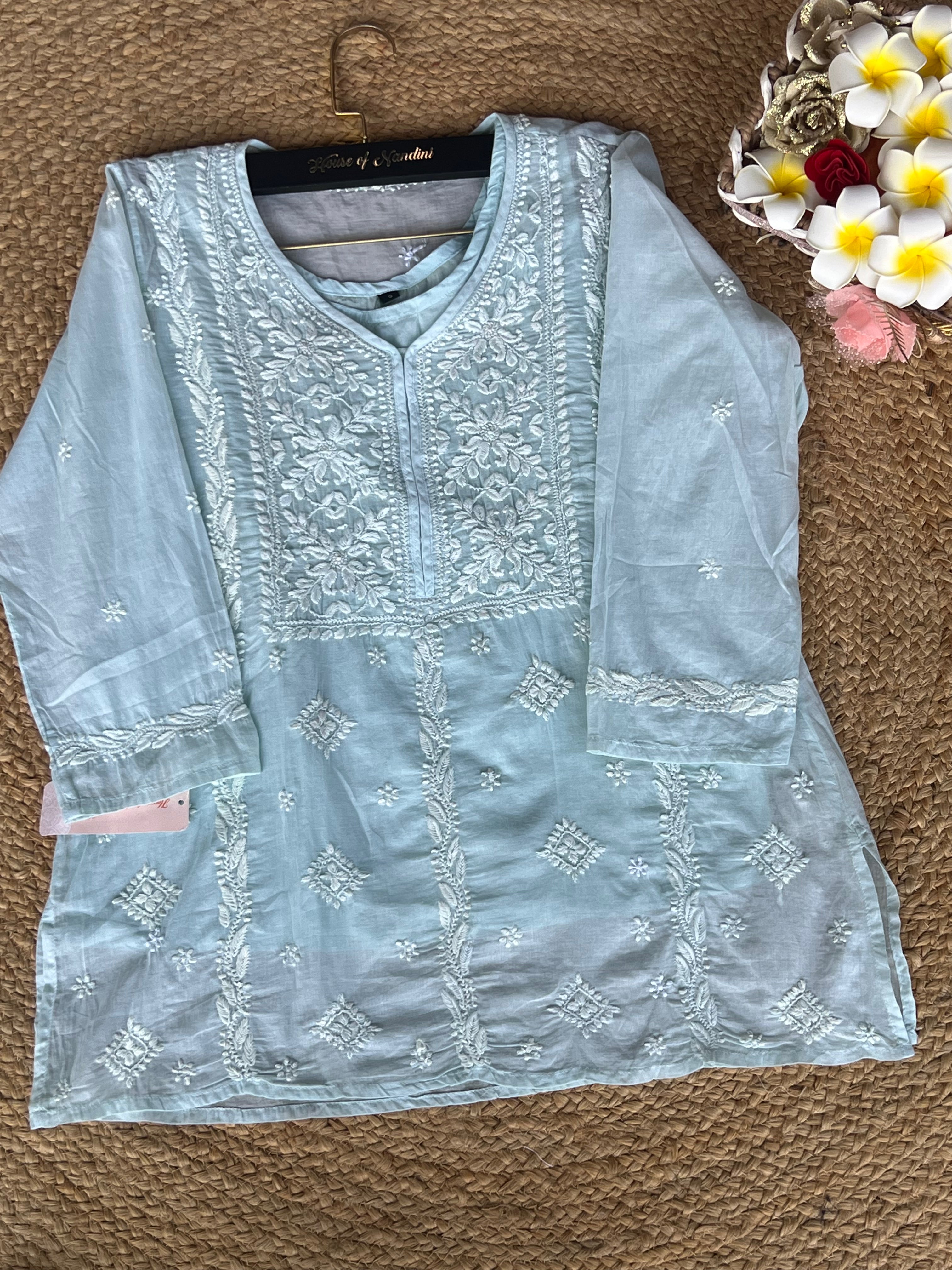 White Chikankari Straight Short Kurti (Cotton)