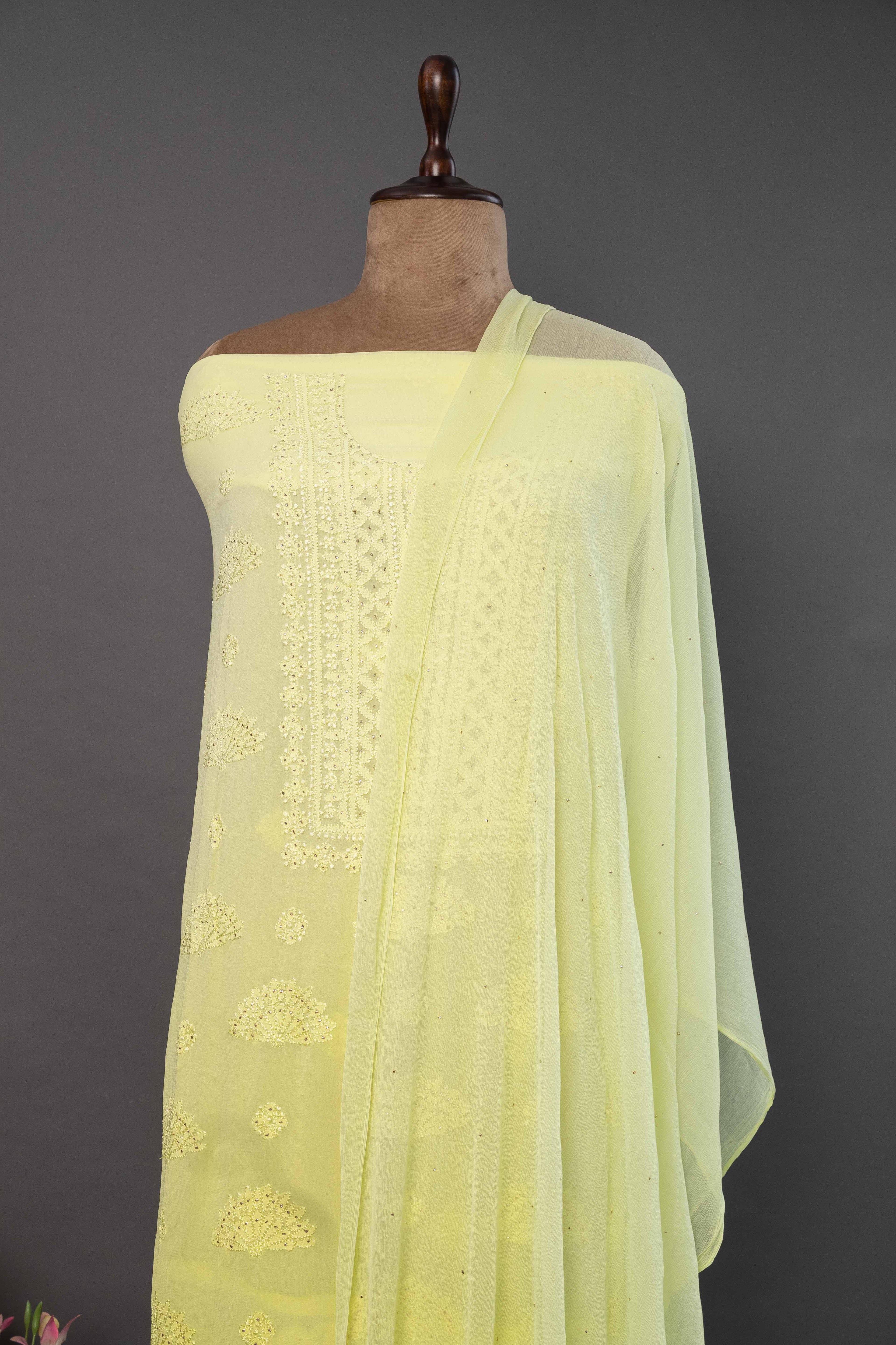 Green Georgette Unstitched Kurti Fabric – Elegant & Lightweight