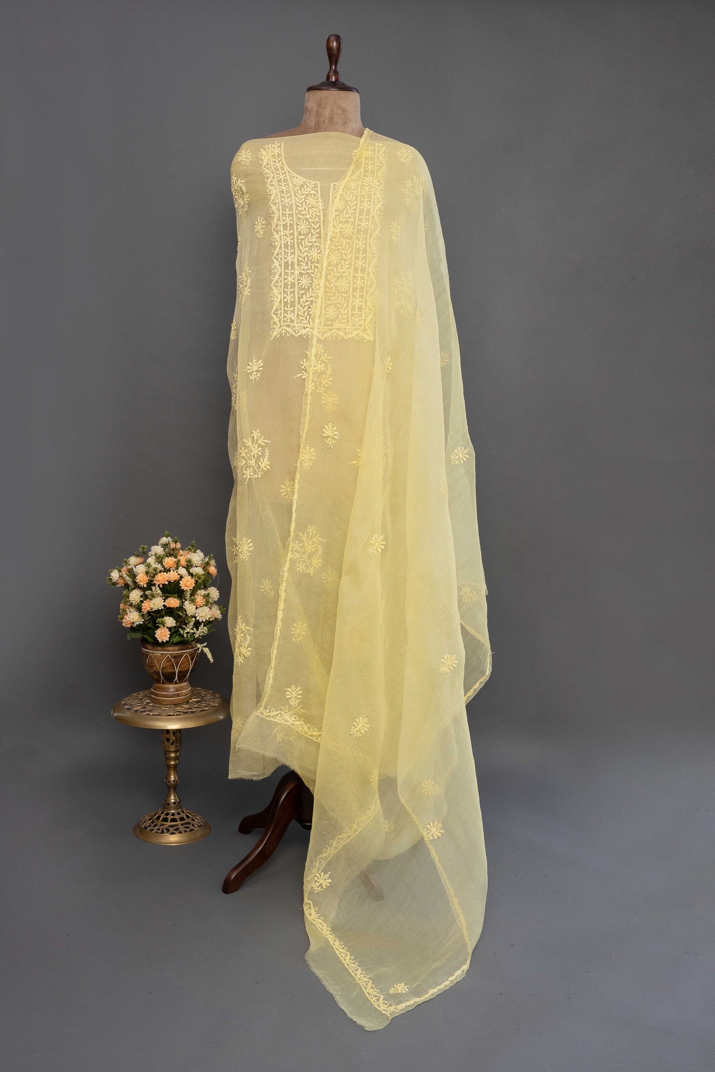Yellow Organza Kurti with Dupatta
