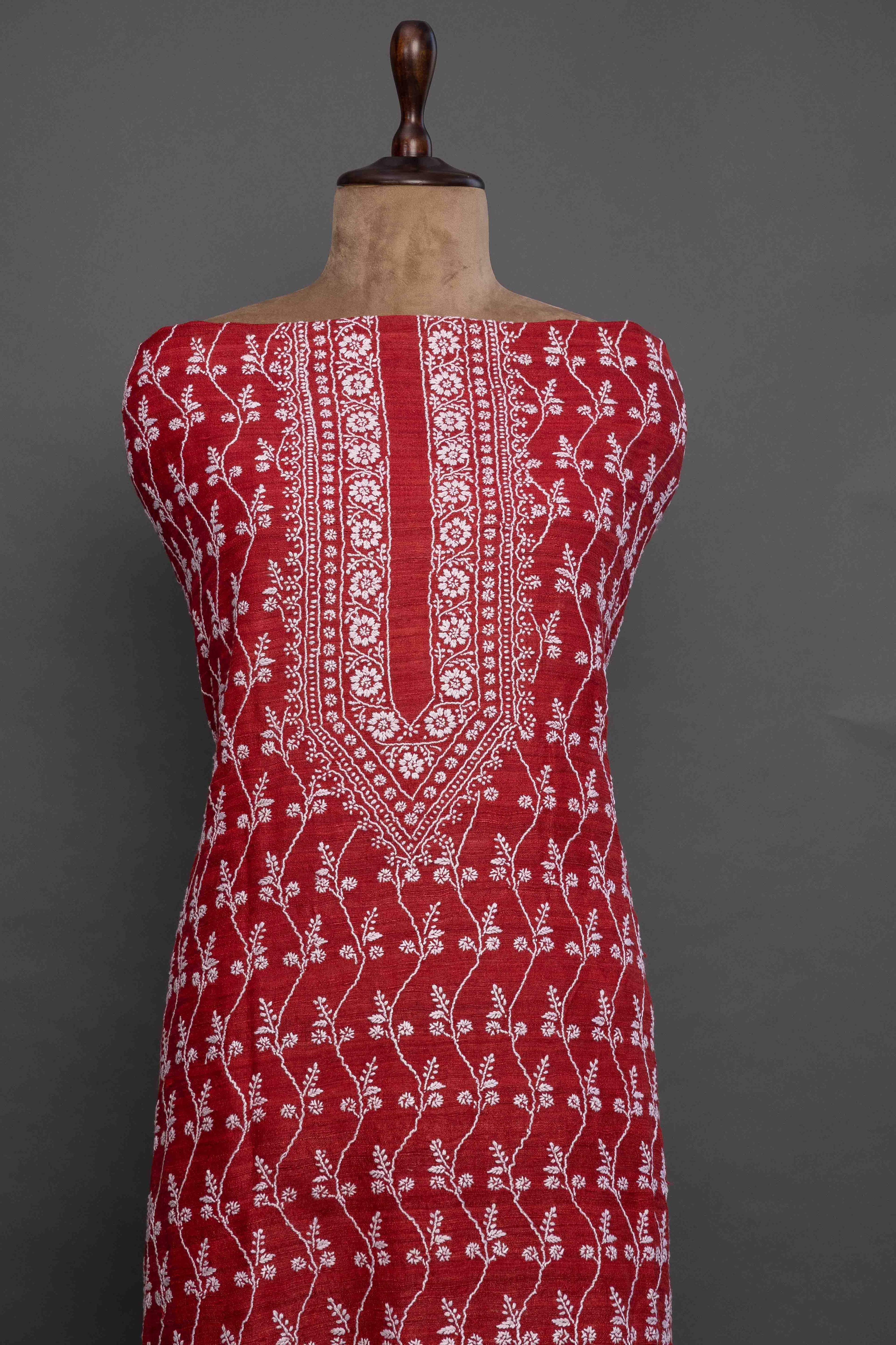 Rust Silk Kurti with White Chikankari Embroidery | Elegant Ethnic Women’s Wear