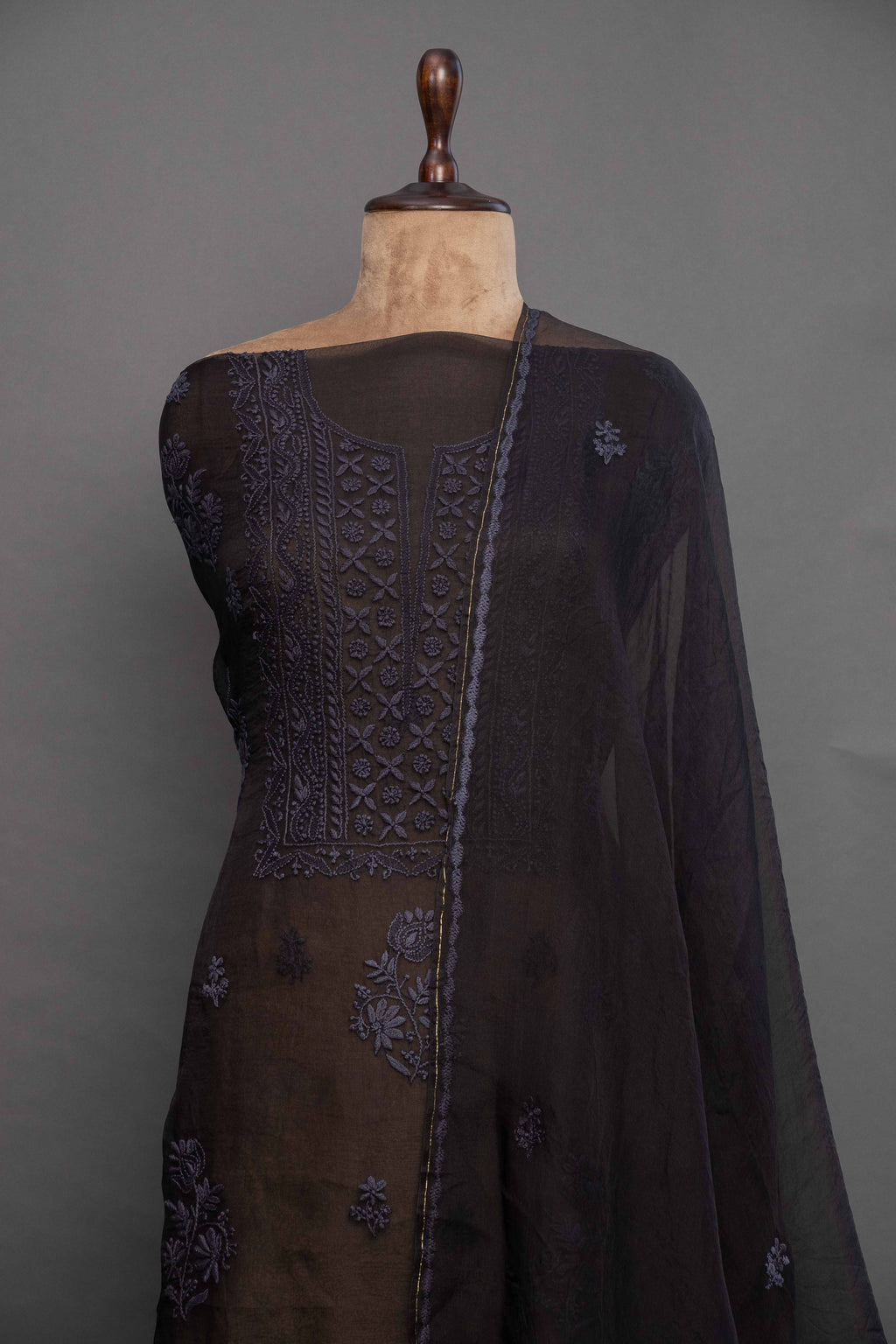 Black Organza Unstitched Kurti with Dupatta