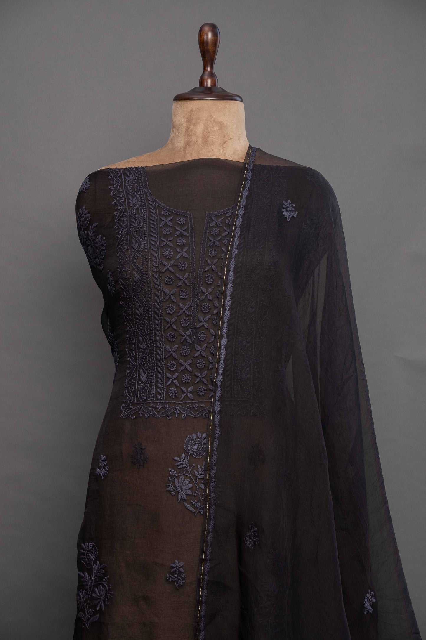 Black oragnza unstitched kuti with dupatta
