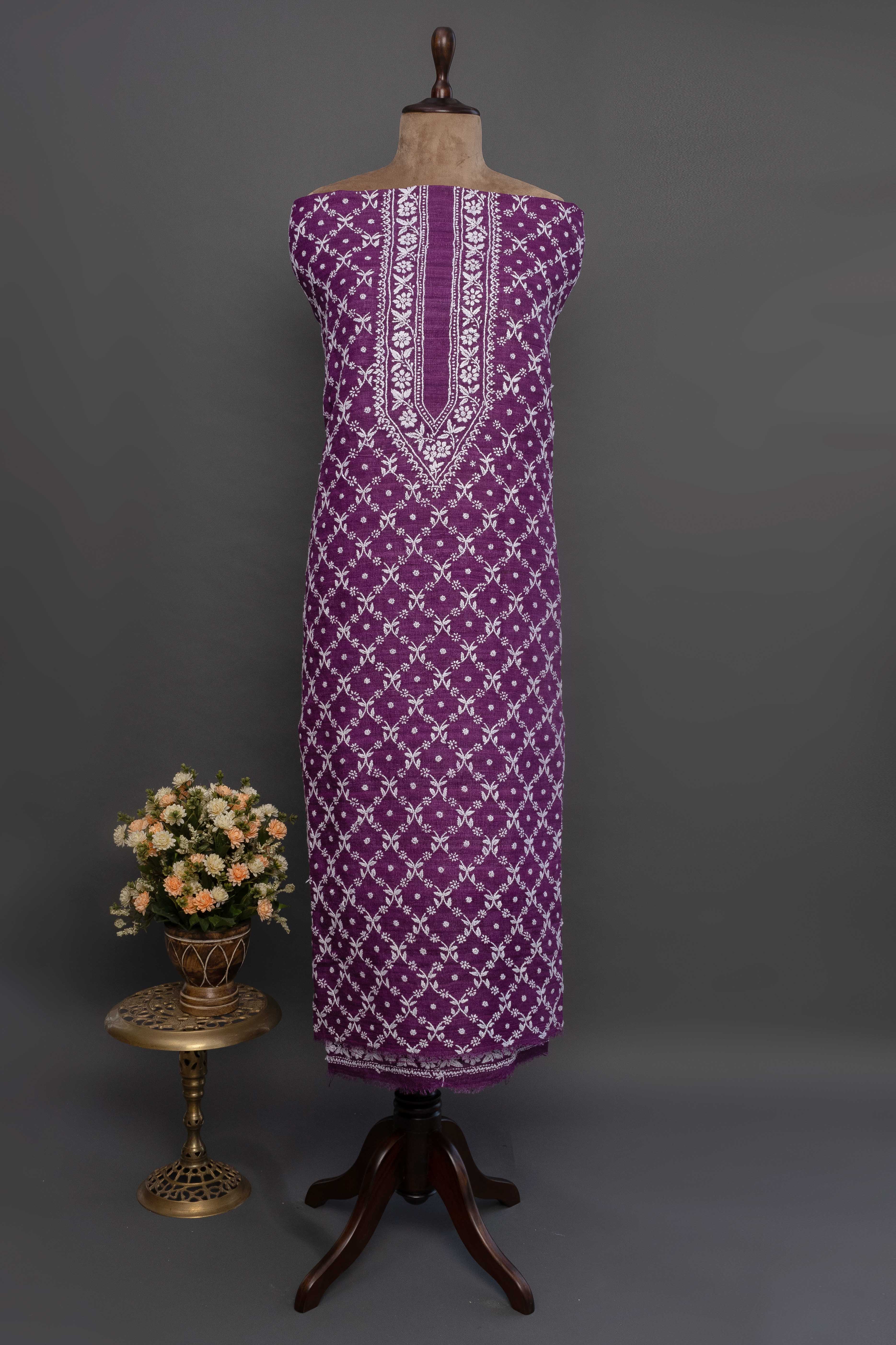 Purple Tussar Silk Kurti – Chikankari
