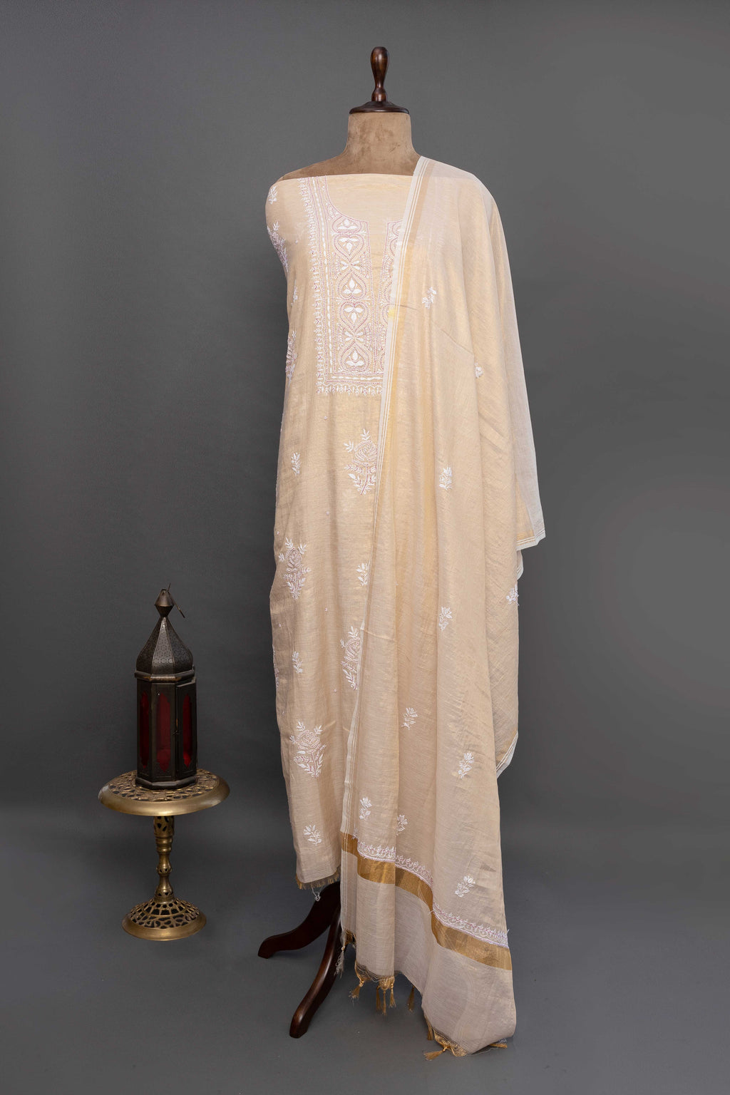 Pink Tissue Kurti with Dupatta – Sequin Chikankari