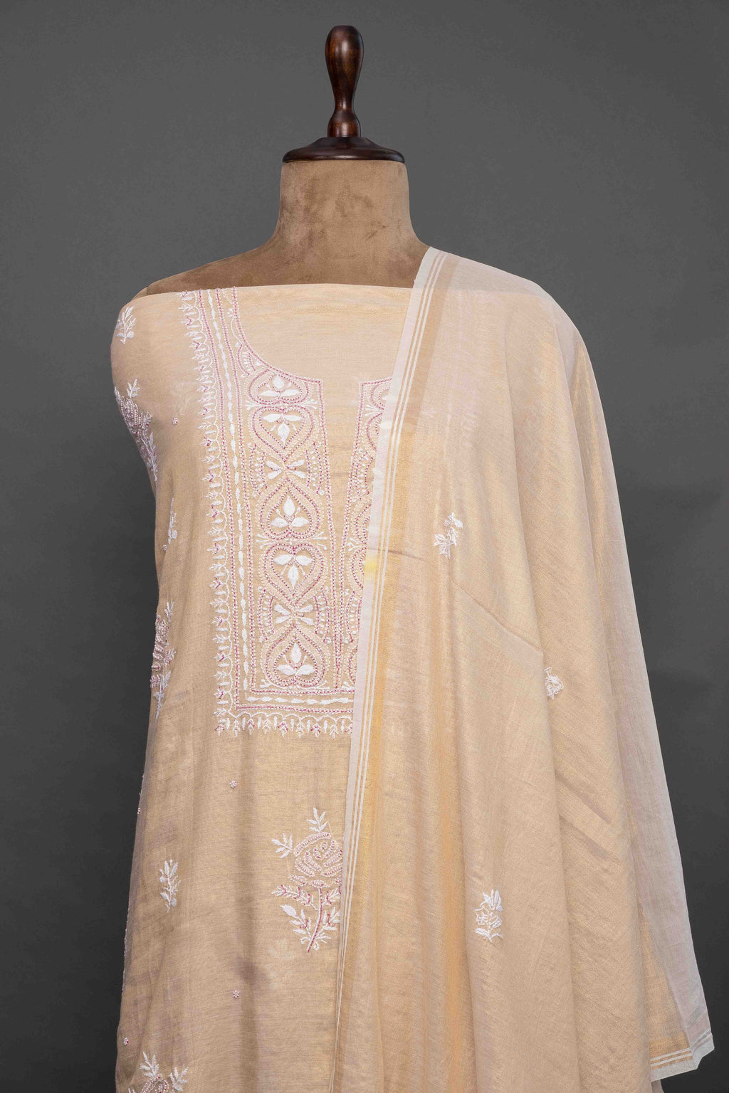 Pink Tissue Kurti with Dupatta – Sequin Chikankari