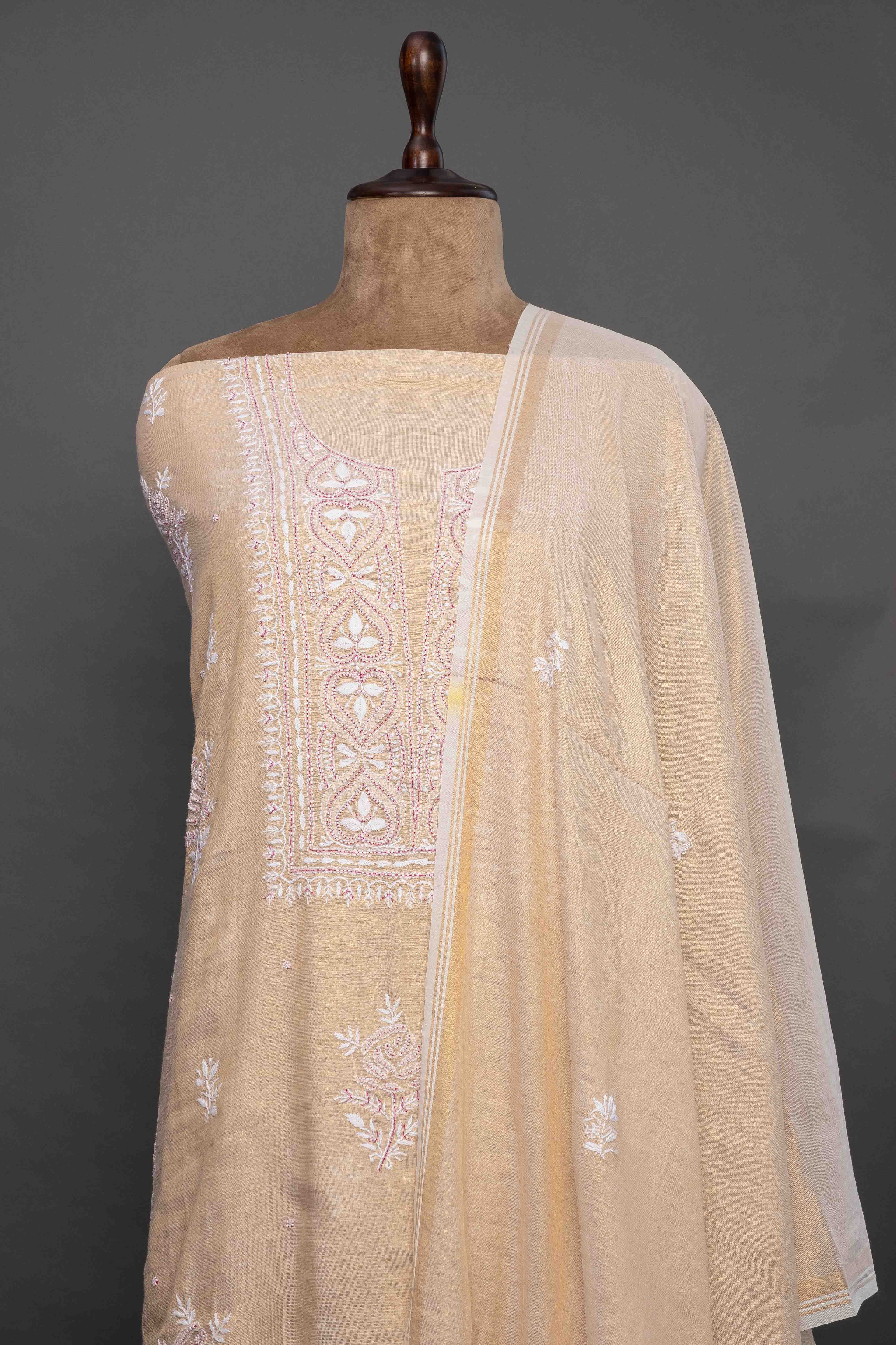 Pink Tissue Kurti with Dupatta – Sequin Chikankari