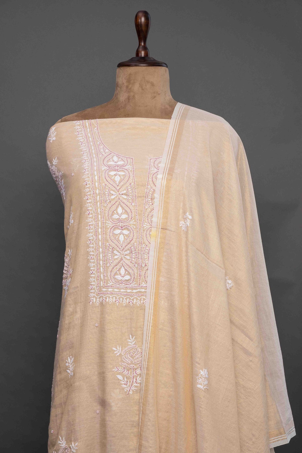 Green Tissue Kurti with Dupatta – Sequin Chikankari